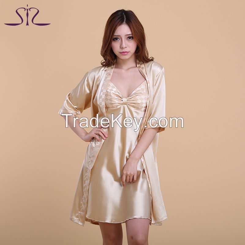  2015 Top Sale Women bath robe and Nightgown 2 Piece Sexy Noble Robe Set Of Kigurumi Bathrobe For Women