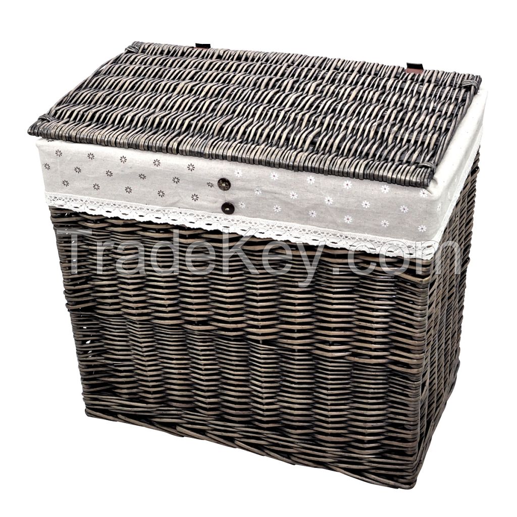 I WILL Rectangle Wicker Hand-woven Family Size Divided Double Laundry Hamper with Cotton Liner and Lid (Gray-black, Coffee, Honey Brown)