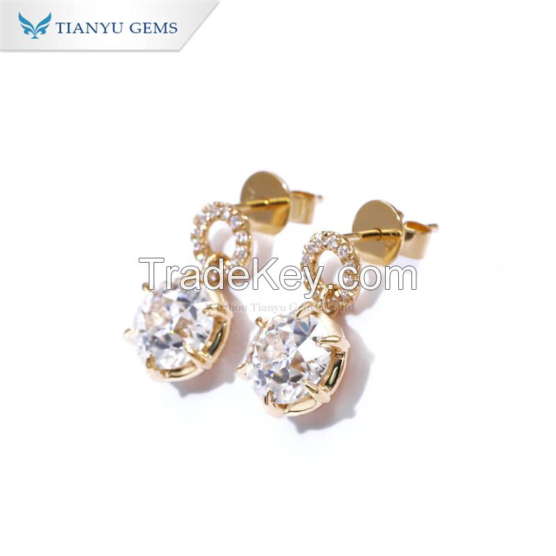 Tianyu Gems Pure Yellow Gold Classic Design Round OEC Cut Moissanite Diamond beautiful Stud Earrings