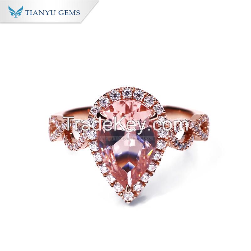 Tianyu Gems Custom made pear shape lab morganite white gold moissanite engagement ring for women