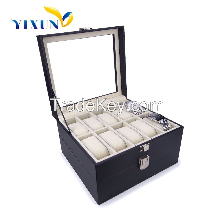 Leather cover MDF watch box with clear window