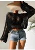 Open Knit Bell Sleeve Sheer Sweater Summer crochet Top sweater knitting design sweater export sueter personalizado