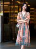  French V-Neck Slimming Face "Vintage Palace Glam" Heavy Embroidered Crystal Dress &Atilde;&cent;&iuml;&iquest;&frac12;&iuml;&iquest;&frac12; Mid-Length Elegant Style  80127
