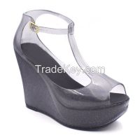 RMC T-strappy Platform Wedge Jelly Shoes
