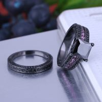 925 Silver Sterling Black Ring Set for Women -