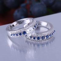 925 Silver Ring Set with sapphire stones for women and men gift rings