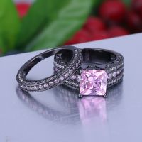 925 Silver Sterling princess square pink simulated diamond rings