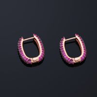 hot sale earrings with full pave red ruby CZ and rose gold plating