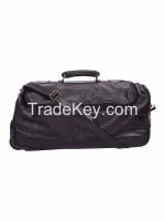 Genuine Leather Travel Duffle Outdoor Luggage Trolley Bag Black