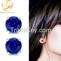 Blue Sapphire Cubic Zircon Stud Earrings For Daily Wear