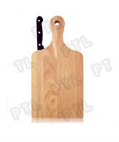 Rubber wood chopping board with streamlined handle plus S/S cheese knife 