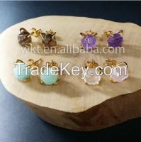 24k gold plated natural gemstone stud earrings