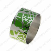 Wide green enamel bangle for women