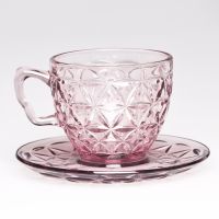 glassware supplier of girls fancy glass cute coffee cup with tray, glass tea cups and saucer 