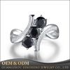 New Design Ladies black diamond Spinel 18k gemstore Three -Stone Finger Ring 925 Sterling Silver Jewelry for Women Bijoux