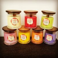 Scented Soy Candles in Glass Jar with wooden wicks and wooden lids