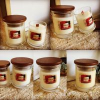 Scented Soy Candles in Glass Jar with wooden wicks and wooden lids
