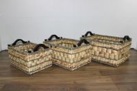 Set of 3 rectangular water hyacinth mix seagrass baskets SD3812D/3MC