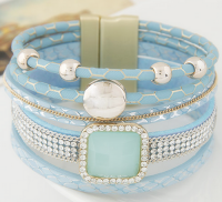 MultiLayer Beaded Leather Bangle Magnetic Vintage
