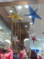 The shape of star and diamond hanging decorations of the ceiling, party suppliers, kid's favorite