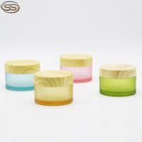 PET plastic frosted cream jar with wooden lid