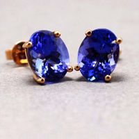 18K Rose Gold Oval Tanzanite Gem Stud Earrings for Women Wedding Jewelry ( KE002ROSE)