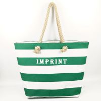 Easy carry manual multicolor stripes cotton canvas beach bag with rope belts
