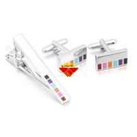 Piano key design hard enamel cufflink and tie clip set