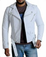Motorcycle Mens White Biker Leather Jacket