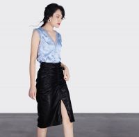 Satin Ladies Top And PU Pencil