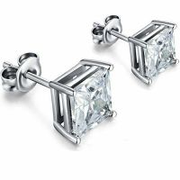 Sterling Silver Stud Earrings Cubic Zirconia Round Men Women 2PC CZ Earrings Set