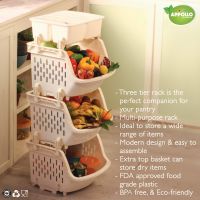 Appollo houseware Vegetable Kitchen Rack, fruits and vegetables rack for kitchen, 3 tier rack for kitchen, easy to handle durable high quality plastic rack for storage, unbreakable, non-toxic, BPA free, space saver design.
