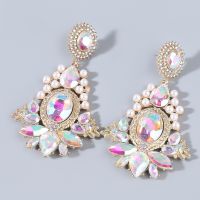 Fashion trend Earrings alloy diamond inlaid pearl geometric earrings earrings women's European and American party Earrings
