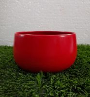 Round Metal Bowl Planter (Red