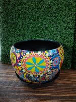 Pattern Round Metal Planter With Black