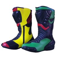 Technicolor Racing Motorcycle Boots Long Ankle Boot Motorbike technicolor leather