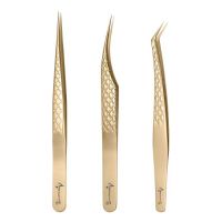 Gold Eyelash Extension Tweezers Set 3