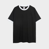 Short-sleeved T-shirt with contrast panels of pure cotton