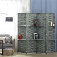 4Panel  Wicker Room Divider With Display