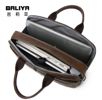 BALIYA Crazy Horse Handbag Crossbody Bag Vintage Genuine Leather Briefcase Top Grain Cowhide Computer Bag for Men