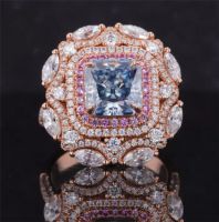 8&Atilde;8mm Asscher Cut Blue Diamond Color Moissanite 10K Rose Gold Engagement Ring