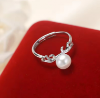 Fashion Pearl 925 Silver Ring Natural