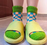 Hand-knitted socks spring and autumn stacked socks vintage Burken shoes thick thread knitted autumn and winter thickened cotton socks stockings