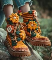 Pure hand-made crocheted shoes women&#039;s finished products winter season warm non-slip soft