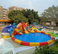 Commercial grade giant whale inflatable ground water park with big pool for kids and adults