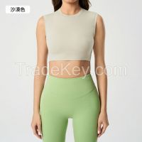 Women's Cropped Round-Neck Yoga Tank Top - Breathable Sleeveless Workout Shirt for Pilates & Gym