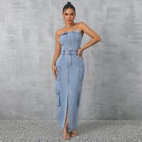 Customizable Summer Blue Denim Dress - Strapless
