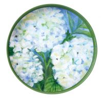 WHITE HYDRANGEAS 15 INCH ROUND ART SERVING TRAY