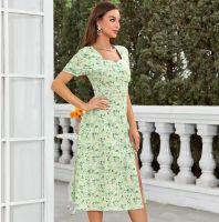 Women&#039;s Autumn Best Seller New Small Floral Dress Fashion Slit Casual Dress
