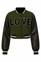  Women Cropped Varsity Bomber Jacket With